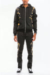 Mens Status Designer Print Zip Up Jacket Track Suit Two Piece Set