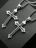 Stainless Steel Cross Necklace, Men's Long Sweater Chain, Edgy, Hip Hop, Punk Style, Versatile Accessory, Great Christmas, Thanksgiving, New Year Gift