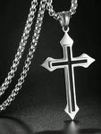 Stainless Steel Cross Necklace, Men's Long Sweater Chain, Edgy, Hip Hop, Punk Style, Versatile Accessory, Great Christmas, Thanksgiving, New Year Gift