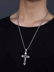 Stainless Steel Cross Necklace, Men's Long Sweater Chain, Edgy, Hip Hop, Punk Style, Versatile Accessory, Great Christmas, Thanksgiving, New Year Gift