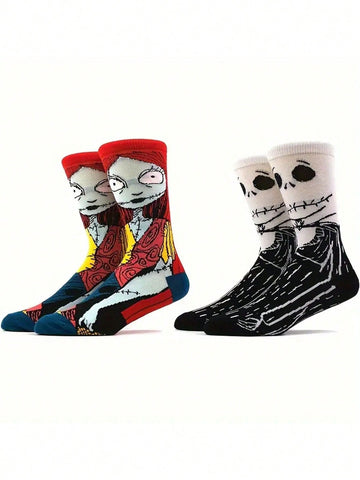 POTDEMIEL 2 Pairs Of Zombie Bride Comfy Cartoon Crew Socks  Anti-Odor, Sweat Absorption, Breathable, Fashion Halloween Style - Perfect For Gifts, Parties, Daily Wearing, Casual Events Disney Characters