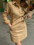 Spring And Autumn New Style Fashion Casual Lapel Button Decoration Long Sleeve Women's Short Dress