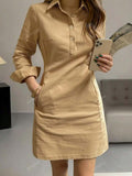 Spring And Autumn New Style Fashion Casual Lapel Button Decoration Long Sleeve Women's Short Dress