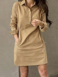 Spring And Autumn New Style Fashion Casual Lapel Button Decoration Long Sleeve Women's Short Dress