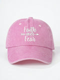 1pc Embroidered "Faith Over Fear" Washed Baseball Cap, Adjustable Sun Protection Casual Hat Suitable For Spring, Autumn, Outdoor, Travel, Beach, Unisex Y2K Style