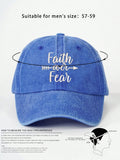 1pc Embroidered "Faith Over Fear" Washed Baseball Cap, Adjustable Sun Protection Casual Hat Suitable For Spring, Autumn, Outdoor, Travel, Beach, Unisex Y2K Style