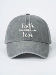 1pc Embroidered "Faith Over Fear" Washed Baseball Cap, Adjustable Sun Protection Casual Hat Suitable For Spring, Autumn, Outdoor, Travel, Beach, Unisex Y2K Style