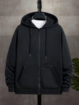 Men's Solid Color Zipper Collar Casual Pocket Drawstring Hoodie For Autumn - MapleCo