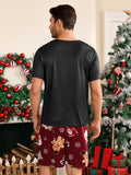 Shein CoupledUp 2pcs Men's Christmas Theme Printed Crew Neck Tee And Shorts Pajama Set - MapleCo