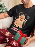 Shein CoupledUp 2pcs Men's Christmas Theme Printed Crew Neck Tee And Shorts Pajama Set - MapleCo