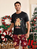 Shein CoupledUp 2pcs Men's Christmas Theme Printed Crew Neck Tee And Shorts Pajama Set - MapleCo