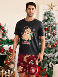 Shein CoupledUp 2pcs Men's Christmas Theme Printed Crew Neck Tee And Shorts Pajama Set - MapleCo