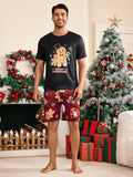 Shein CoupledUp 2pcs Men's Christmas Theme Printed Crew Neck Tee And Shorts Pajama Set - MapleCo