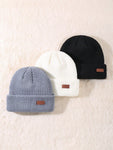 1/3 Packs Unisex Leather Patch Winter Skull Cap Beanies Knitted Cuff Hats Caps Roll-Up Edge Beanie Hats For Men Outdoors