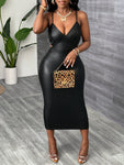 SHEIN Slayr Summer New Style Elegant Sexy Strapless Back Cross Design Backless Waist Slim Midi Skirt Black PU Women's Dress