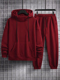 Manfinity Hypemode 2pcs Men's Solid Color Long Sleeve Hooded Sweatshirt And Pants Casual Set