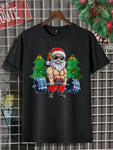 Men's Casual Christmas Themed Print - Santa Claus With Sunglasses, Christmas Tree Short Sleeve T-Shirt - MapleCo