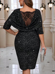 SHEIN Clasi Plus Size Women Fashionable Lace Backless Elegant Evening Party Dress,Shiny Suitable For Party