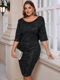 SHEIN Clasi Plus Size Women Fashionable Lace Backless Elegant Evening Party Dress,Shiny Suitable For Party