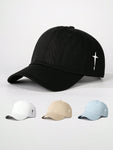 1pc Embroidered Cross Side Baseball Cap, Unisex Outdoor Sun Hat For Boys Girls Casual Wear Spring Autumn Travel Beach