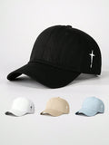 1pc Embroidered Cross Side Baseball Cap, Unisex Outdoor Sun Hat For Boys Girls Casual Wear Spring Autumn Travel Beach