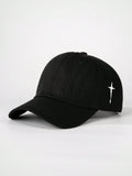 1pc Embroidered Cross Side Baseball Cap, Unisex Outdoor Sun Hat For Boys Girls Casual Wear Spring Autumn Travel Beach