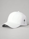 1pc Embroidered Cross Side Baseball Cap, Unisex Outdoor Sun Hat For Boys Girls Casual Wear Spring Autumn Travel Beach