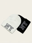 2pcs Unisex Embroidered Knitted Hat Letter King Winter Warm Woolen Hat A Stylish Hat That Goes With Everything