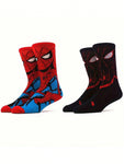 Disney 2 Pairs Of Comfortable Men's Superhero Socks - Soft, Breathable, Calf Socks Elastic, Moisture Wicking, Stylish - Perfect For Gift-Giving, Parties, Everyday Wear, Casual Occasions Spider-Man - Venom Socks