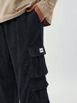 Manfinity CozeMod Plus Size Men's Casual Corduroy Mid-Waist Drawstring Multi-Pocket Cargo Pants