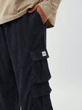 Manfinity CozeMod Plus Size Men's Casual Corduroy Mid-Waist Drawstring Multi-Pocket Cargo Pants