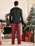 Shein CoupledUp 2pcs/Set Men's Christmas Santa Claus, Gingerbread Man, Snowman And Reindeer Plaid Casual Sleepwear Suit - MapleCo