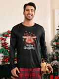 Shein CoupledUp 2pcs/Set Men's Christmas Santa Claus, Gingerbread Man, Snowman And Reindeer Plaid Casual Sleepwear Suit - MapleCo