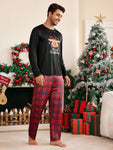 Shein CoupledUp 2pcs/Set Men's Christmas Santa Claus, Gingerbread Man, Snowman And Reindeer Plaid Casual Sleepwear Suit - MapleCo