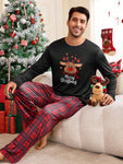 Shein CoupledUp 2pcs/Set Men's Christmas Santa Claus, Gingerbread Man, Snowman And Reindeer Plaid Casual Sleepwear Suit - MapleCo