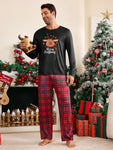 Shein CoupledUp 2pcs/Set Men's Christmas Santa Claus, Gingerbread Man, Snowman And Reindeer Plaid Casual Sleepwear Suit - MapleCo