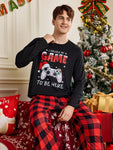 Manfinity Happy Jammies Men's Letter And Gamepad Printed Long Sleeve Loungewear Top