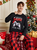 Manfinity Happy Jammies Men's Letter And Gamepad Printed Long Sleeve Loungewear Top