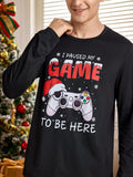 Manfinity Happy Jammies Men's Letter And Gamepad Printed Long Sleeve Loungewear Top