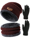 Winter Knit Beanie Hat Neck Warmer Scarf And Touch Screen Gloves Set  Fleece Lined Skull Cap For Men Women Outdoor