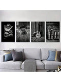 Western Cowboy Wall Art Set Of 4 - Frameless Vintage Farmhouse Canvas Prints, Highland Cow