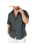 Men's Linen Beach Summer Casual Button Down Shirt Short Sleeve Shirts