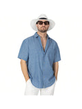 Men's Linen Beach Summer Casual Button Down Shirt Short Sleeve Shirts