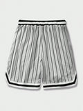 ROMWE Prep Men Striped Letter Printed Drawstring Waist Summer Sports Casual Mesh Shorts, School