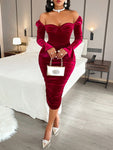 Women's Sexy Solid Color Velvet  Sweetheart Neckline Backless Side Ruched Wrap  Bodycon Dress