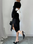 SHEIN Raffinéa Black Velvet Crew Neck Long Sleeve Backless Bow Tie Slit Wrap Women Dress