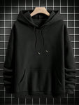 Men's Casual Letter Print Fleece Lined Hoodie, Autumn/Winter