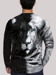 Fashion Casual Colorblock Lion Head Digital Print Long Sleeve Men Shirt - MapleCo