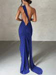 Draped Detail Backless One Shoulder Slit Thigh Dress