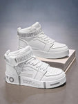 2024 Fall/Winter Men High-Top Thick Sole Lace-Up Casual Sneakers, White Shoes For Men